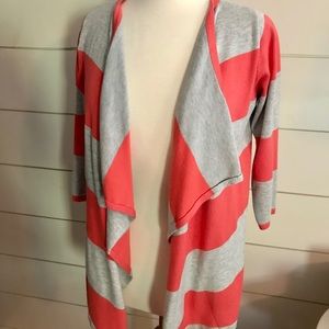 Coral and Gray Striped Cardigan